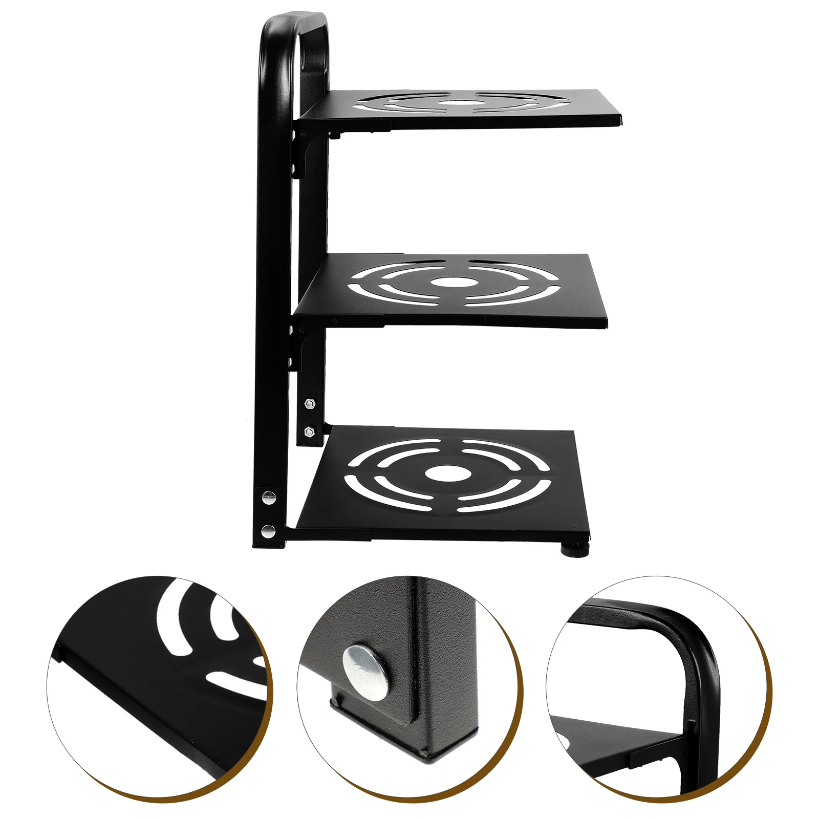 

3-Tier Adjustable Pot Rack Heavy Duty Carbon Steel Kitchen Countertop Organizer Multi-Function Pan Storage Rack for Pots Pans