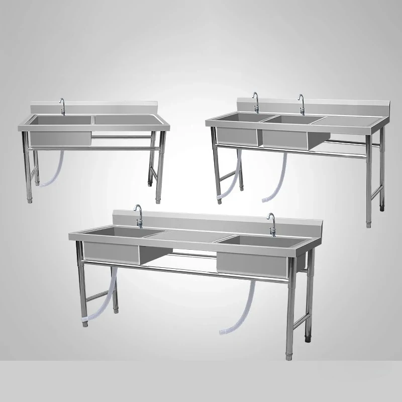 Thickened Stainless Steel Kitchen Sinks with Platform Commercial Floor-standing Sink for Canteen Modern Simple Dishwashing Sink