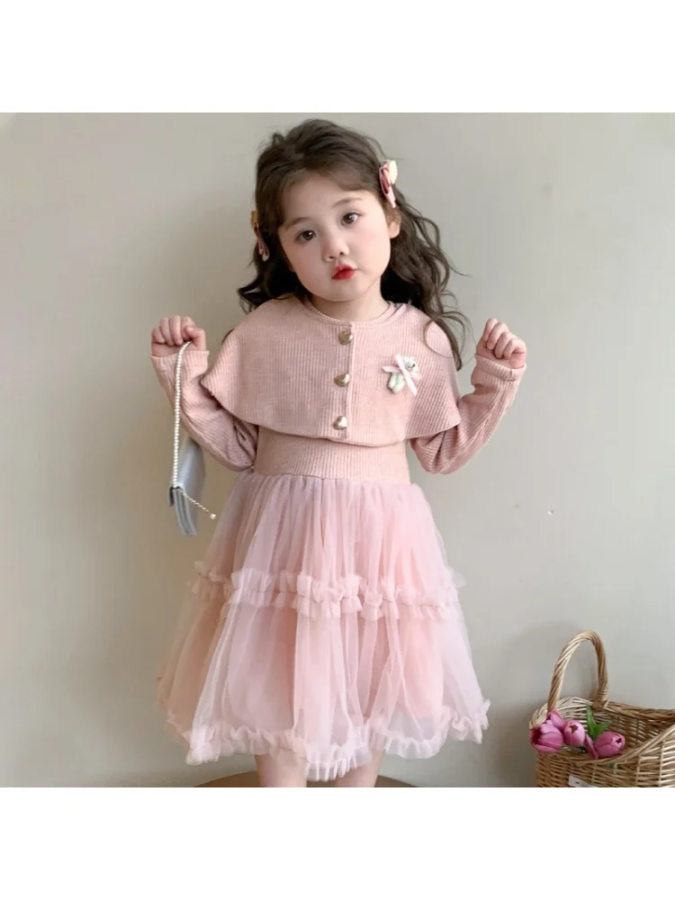 Girls' Dress Spring Clothes2025New Western Style Children Baby Dress for One Year Old Spring and Autumn Mesh Princess Skirt