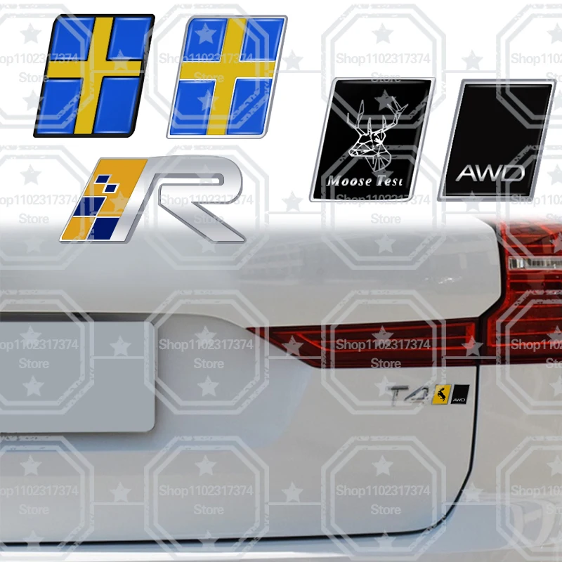 3D Sweden Flag Moose R Design AWD Emblem Metal Car Side Badge  Rear Trunk Sticker For Volvo D5 D6 B5 B6 XC60 XC90 XC70 XC40 V40