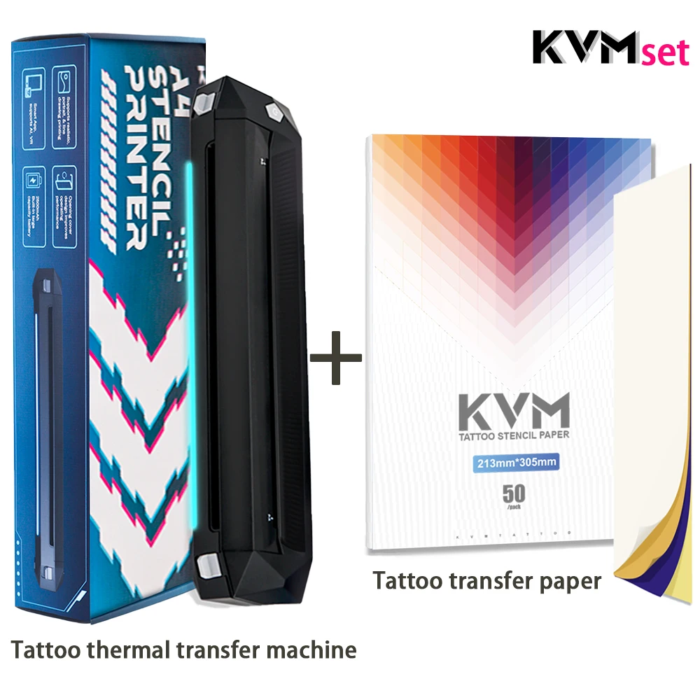 KVM Portable Thermal Tattoo Transfer Printer Machine Set with Tattoo Transfer Paper or Transparent Tattoo Transfer Paper A4 Size