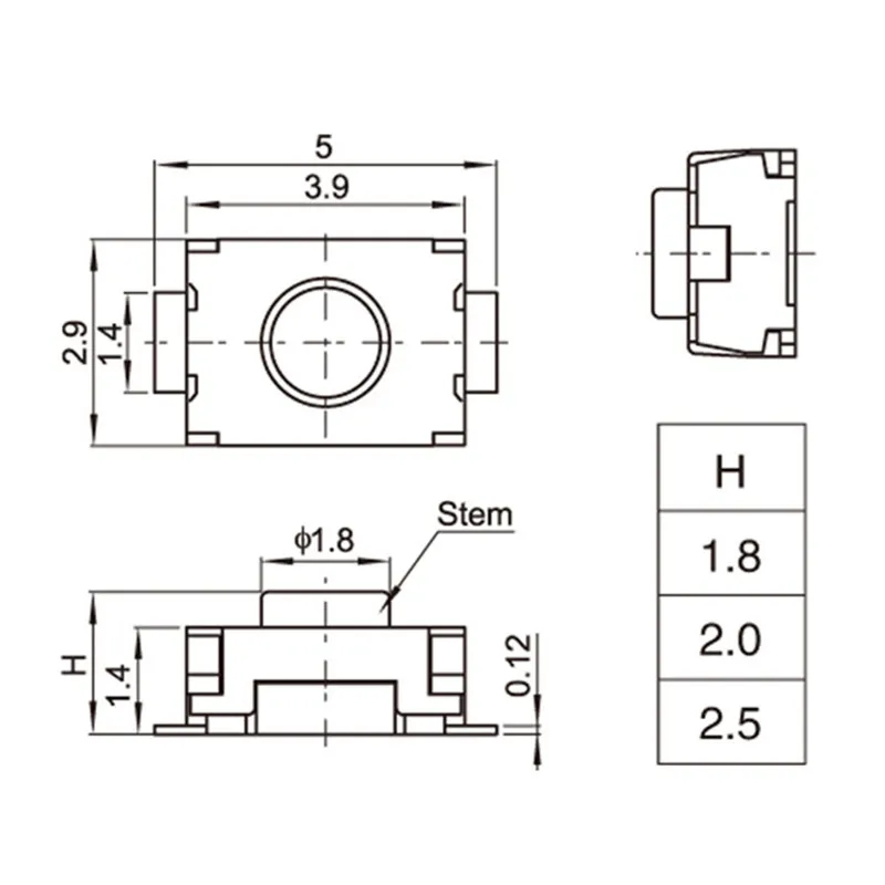 1000 boutons tactiles SMD, 3x4x2mm, 2 broches, pour interrupteurs de voiture, télécommande M142