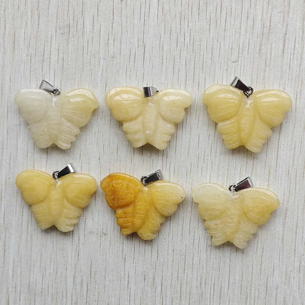 

Good quality Natural yellow jade carved butterfly pendants for jewelry accessories making 6pcs/lot wholesale free shipping