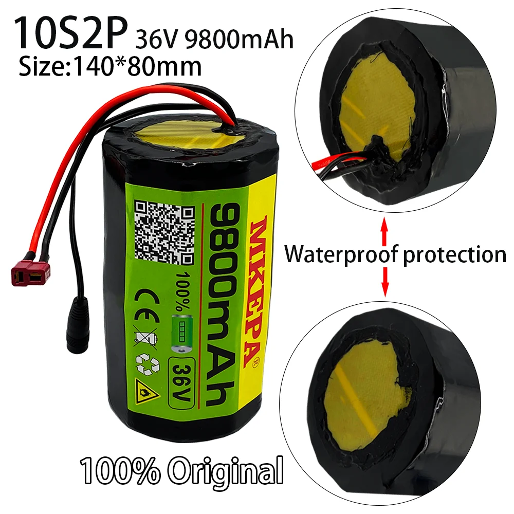 

Cylindrical 10s2p 36V 9.8ah 18650 Li ion rechargeable battery pack 9800 mah 400W 350W electric bicycle scooter