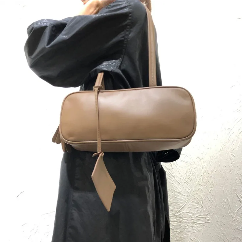 Simple Casual Genuine Leather Black Bags for Women Y2k Grunge Shoulder Underarm Tote Bag 2024 Autumn New Top-Handle Bags