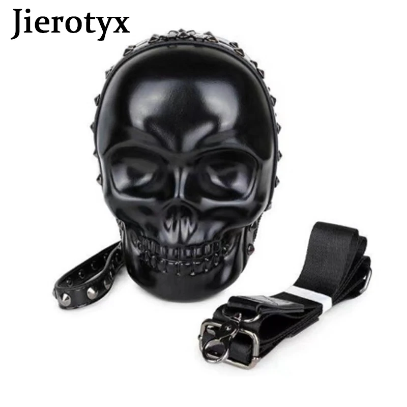 JIEROTYX Gothic Skull Chest Bag Crossbody Bags Women Originality Funny Skeleton Ladies Single Package Vintage Rivets Silver