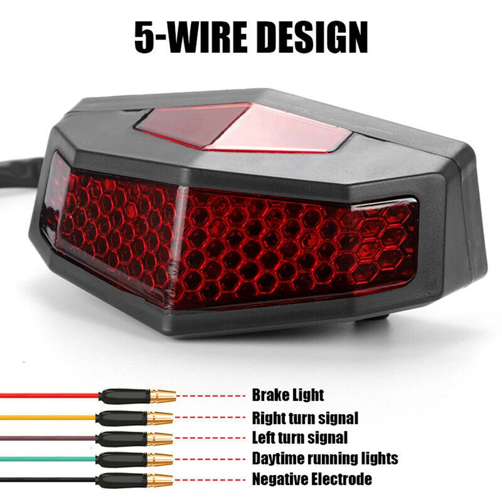 

5 In 1 Motorcycle LED Turn Signals Stop Rear Tail Brake Light License Plate Universal Red