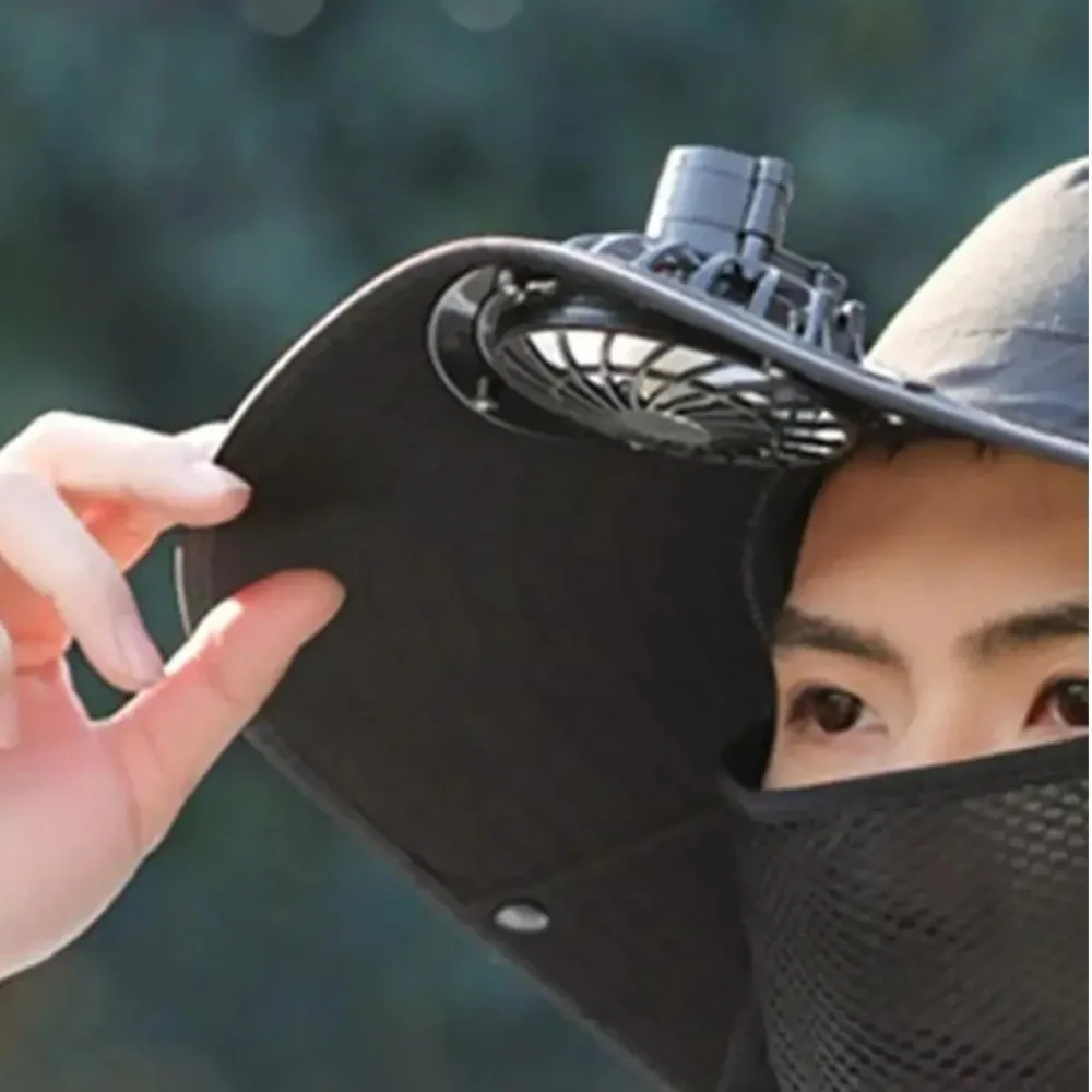 Wide Brim Summer Sun Hats Windproof With Face Cover Neck Flap Bucket Hat Breathable Material for 3.7 V 500 mAh Lithium Battery