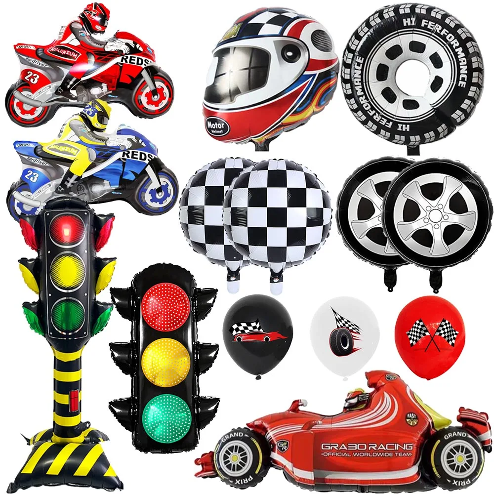 Racing Car Party Balloon Decoration Wheel Tire Foil Balloon Race Car Motorcycle Helmet Balloon Racing Car Birthday Decoration