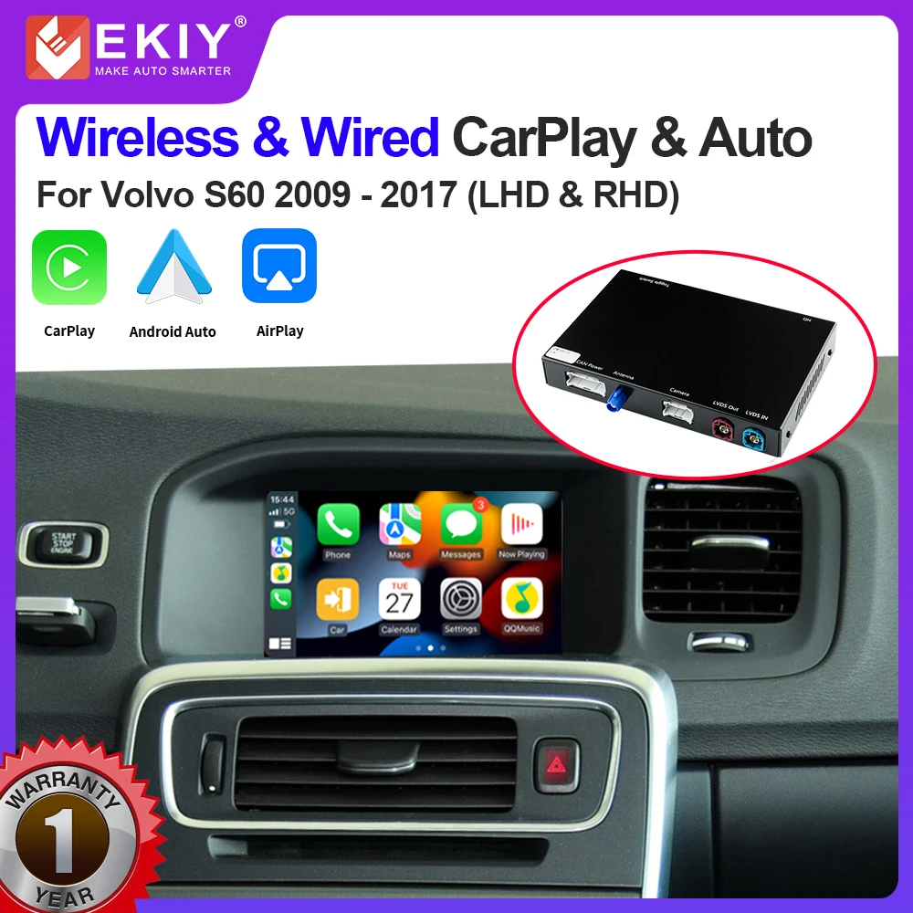 EKIY Wireless CarPlay Module for Volvo S60L 2009 - 2017 XC60 V40 V60 S80 Android Auto Box Mirror Link AirPlay Car Play Function