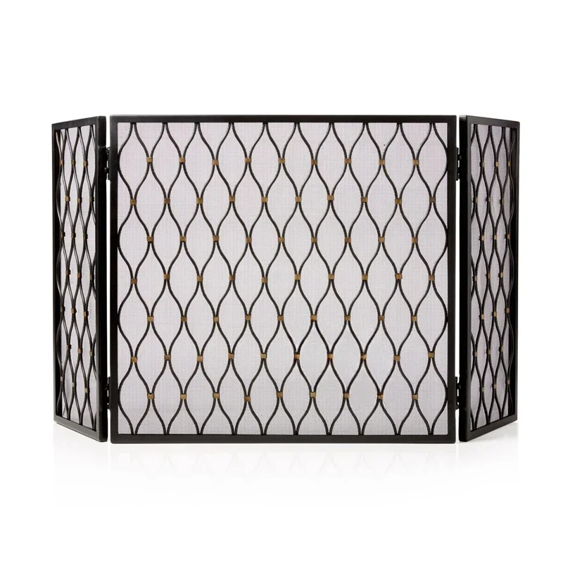 Fujian Province black iron partition screen with three fold mesh door new product for home fireplace fence