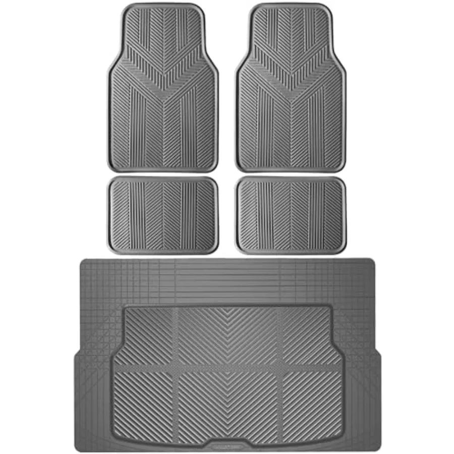 

Universal Car Floor Mats and Cargo Liner Full Set Waterproof Anti-Slip Rubber Trim to Fit Trunk Mats All Weather Protection Fit
