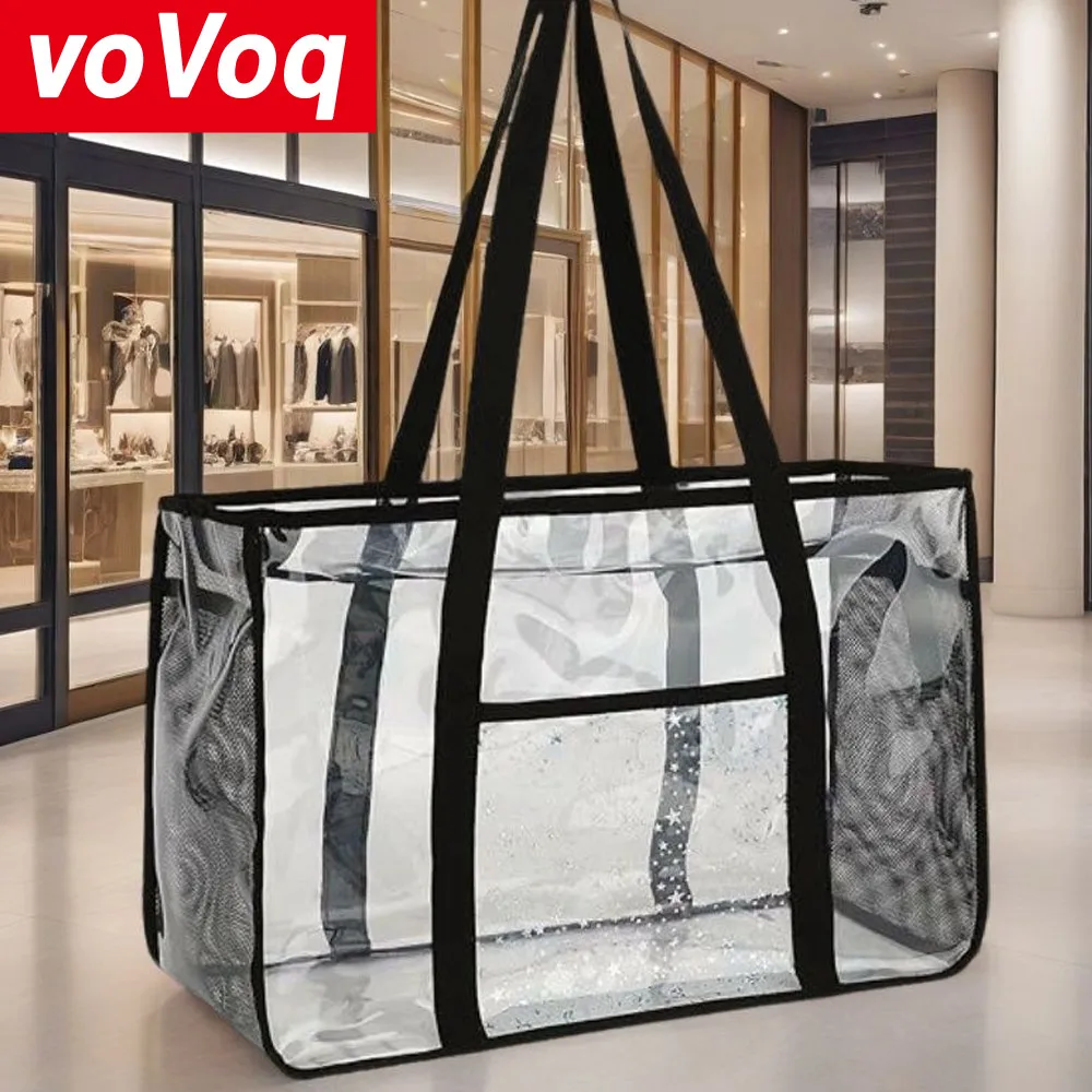 Sac à provisions en MSI de PVC transparent pour hommes et femmes, sac multifonctionnel, ultra grande capacité, fermeture éclair, lavage initié, étanche