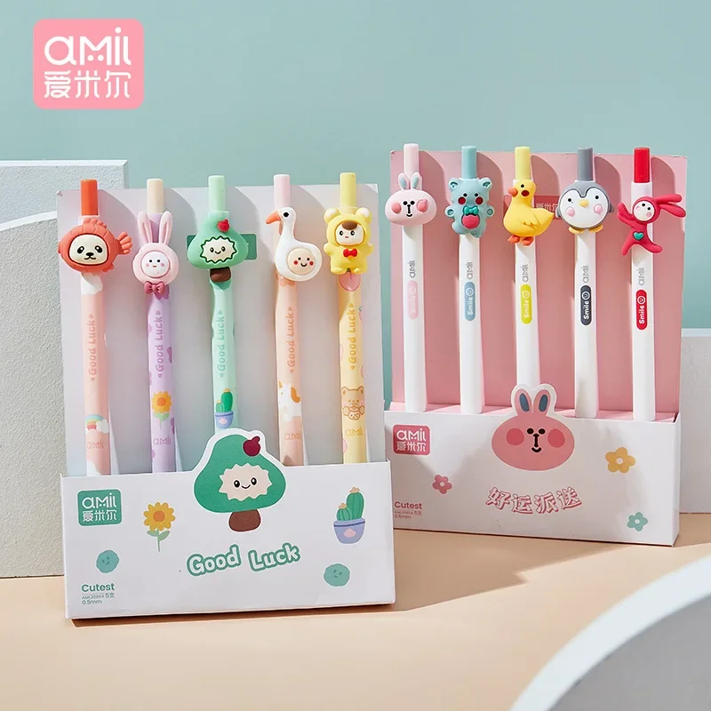 

24PCS Press the neutral pen , Japanese students with high appearance use the brush to press the black ink ball