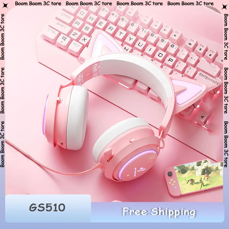 Somic GS510 Беспроводные наушники с кошачьими ушками и микрофоном, 3 режима RGB, длительный срок службы батареи, шумоподавление, E-sprot, музыкальная гарнитура для девочек на заказ