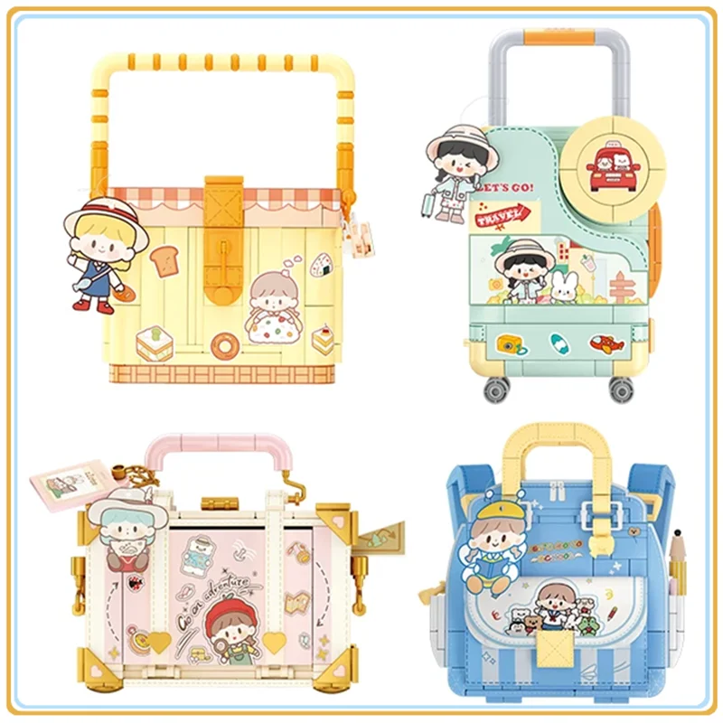 Zhuo Da Wang Building Blocks Kawaii Handbag Suitcase Picnic Basket Assembly Model Desktop Ornaments Toys Birthday Gift