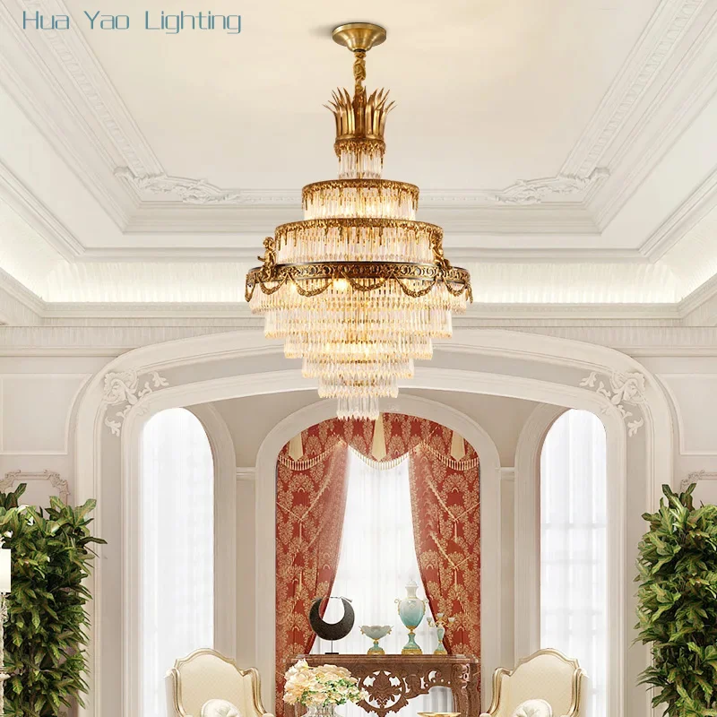 European Style Brass Luxury Crystal Pendant Light Antique Lamps Church Mid Century Decorative Lighting Fixture Chandelier