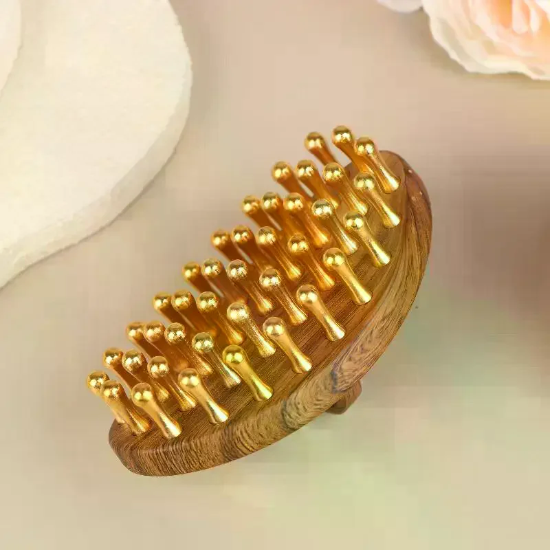 39-Tooth Solid Brass Meridian Brush Wooden Handle Massage Brush Multipurpose Beauty & Body Massage Tool