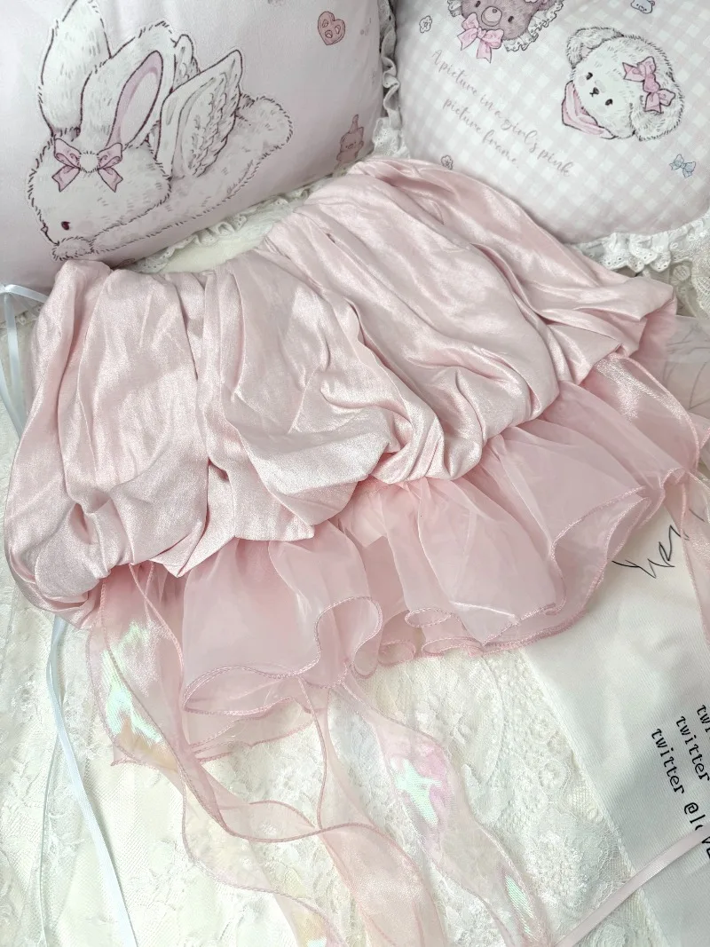 2025 صيف جديد اليابانية Rojita نمط الحلو لطيف قنديل البحر تنورة الشيفون التخسيس منخفضة الخصر منتفخ نصف التنانير الملابس النسائية