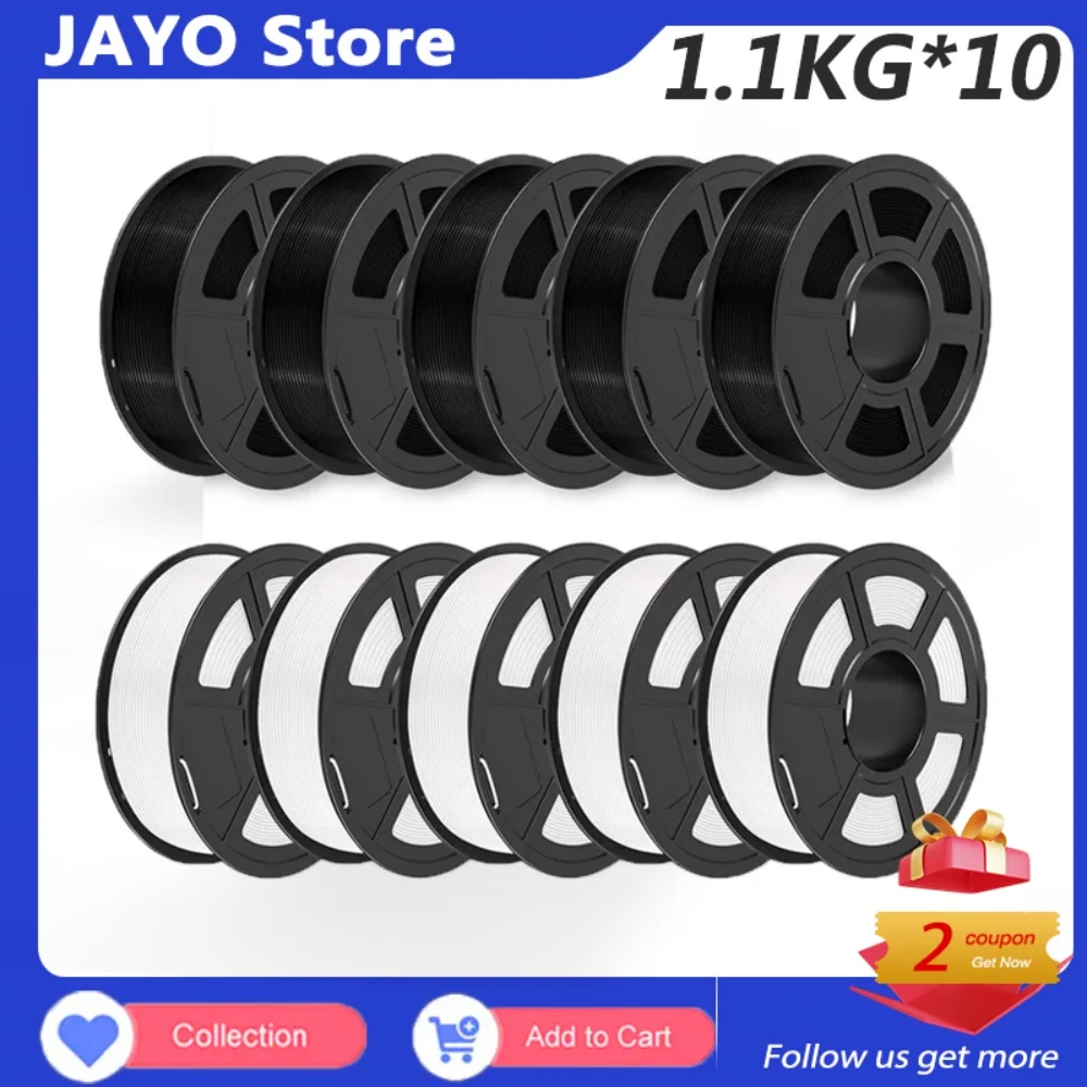 

JAYO PLA/PLA Matte/PLA META 3D Printer Filament 1.75mm 10Rolls 100% No Bubble Non-toxic3D Printing Materials for 3D Printer& Pen