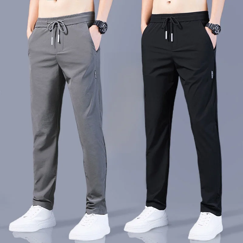 

Ice Silk Casual Thin Men's Work Pants Summer Low Elastic Waist Long Straight Leg Youth Faion Low Price Labor Protection