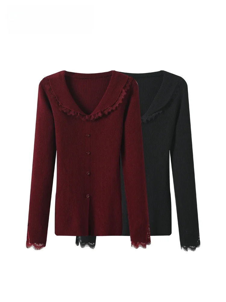 

Вязаный свитер больших размеров с кружевным воротником для женщин, осенне-зимний модный маленький ароматный повседневный удобный трикотаж