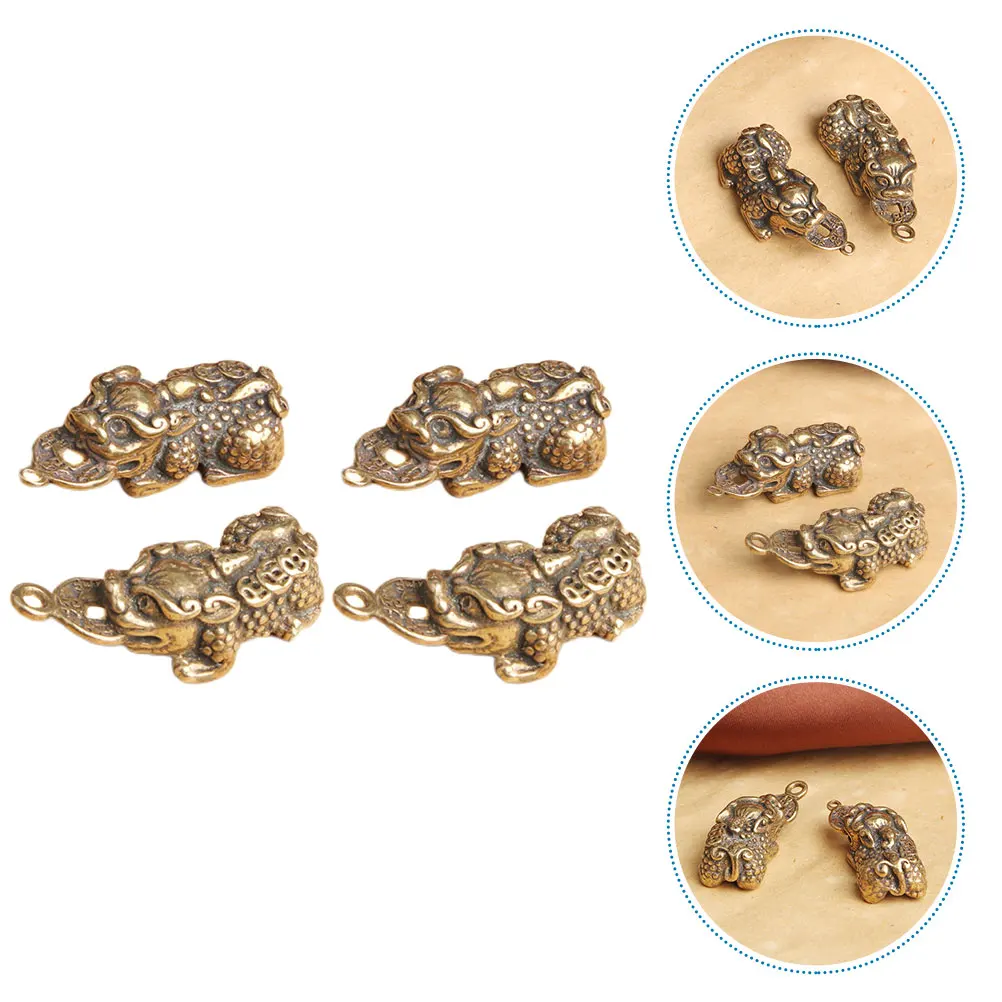 

4pcs Copper Pixiu Keychain Charm Decorative Hanging Ornament Brass Pendant DIY Accessory Lightweight Portable Unique Shaped