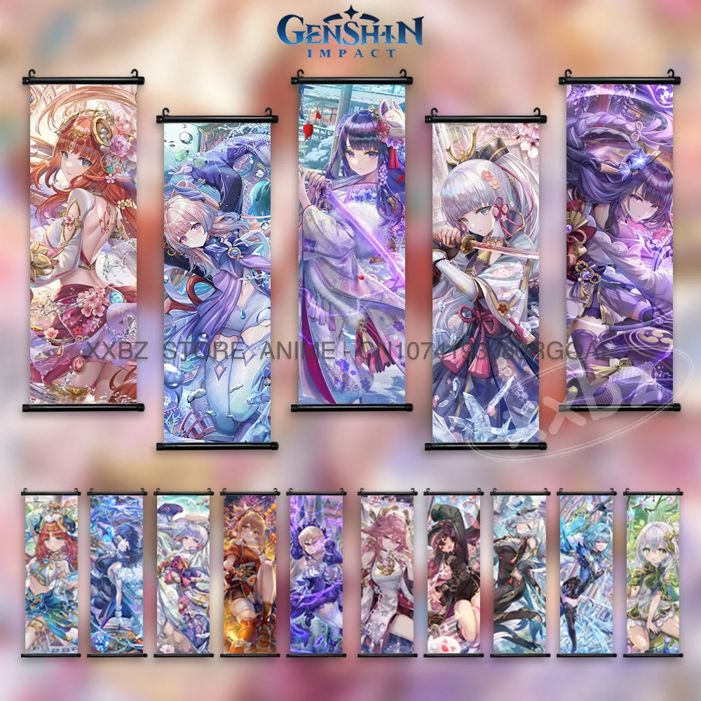 Genshin Impact Scrolls Picture Anime Poster Game Characters Hanging Painting Nilou Wall Art Canvas Home Decor Bedside Background