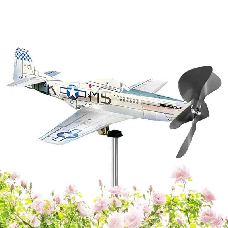 A99I-3D Plane Garden Weather Vane Pinwheel Anti-Corrosion Metal Airplane Plug-In Windmill Wind Spinner Weatherproof Garden