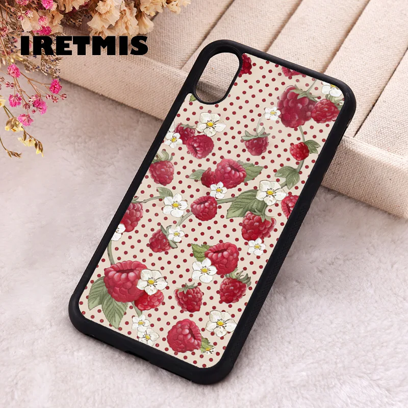 Iretmis Phone Cover Case for iPhone 6 6S 7 8 PLUS X XS XR 11 12 13 MINI 14 15 PRO MAX Silicone Rubber Raspberry Polka Dot