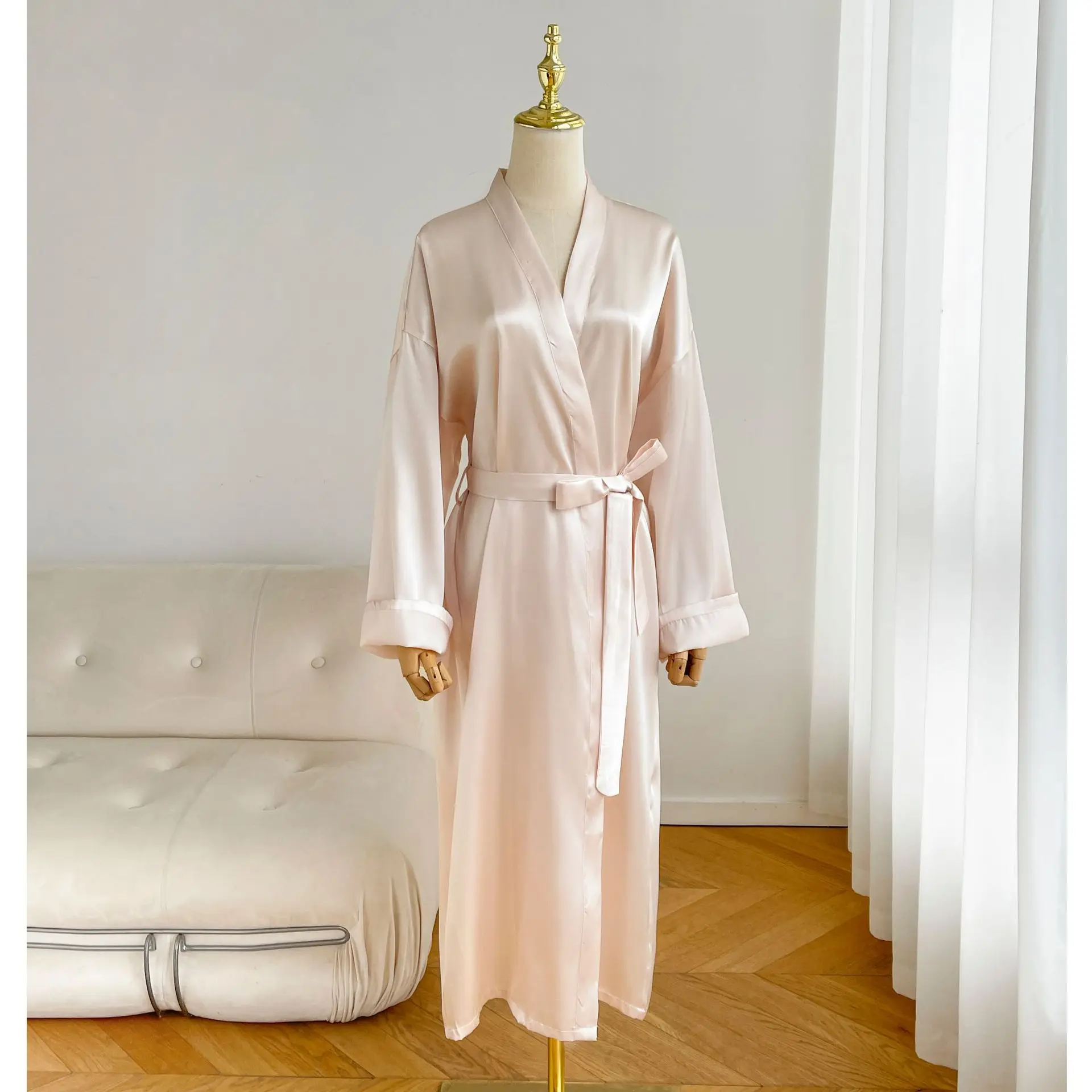 Satin Robe Hot Pink Kimono Women Long Bathrobe Gown Summer Bride Wedding Dress Gift Lady Casual Homedress Loose Sleepwear