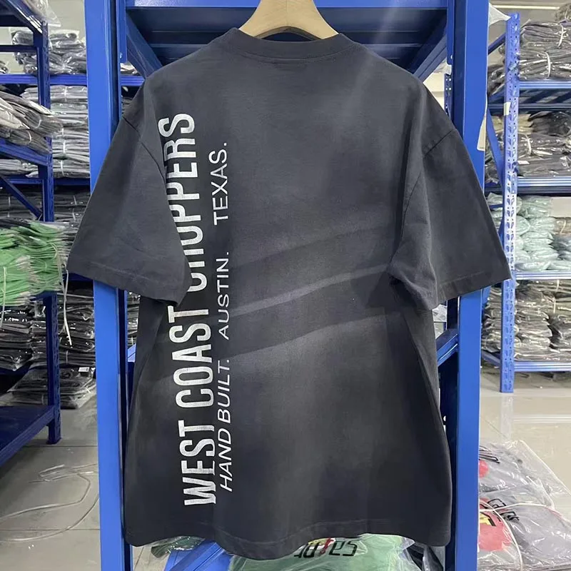 American Streetwear Style West Coast Choppers T-Shirt Short Sleeve Men Women Letter Print Streetwear Cross Men's Top