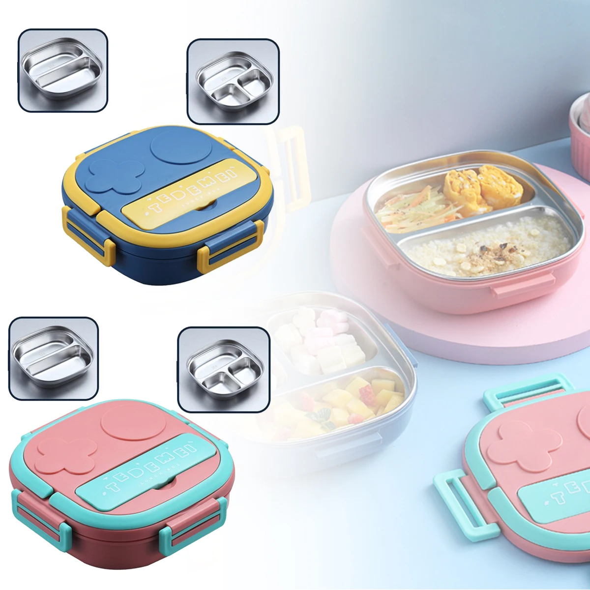 

1PCS 550ML Stainless Steel Bento Box Insulated Lunch Box Metal Portion Sections Leakproof Portable Outdoor Lunch Container Box