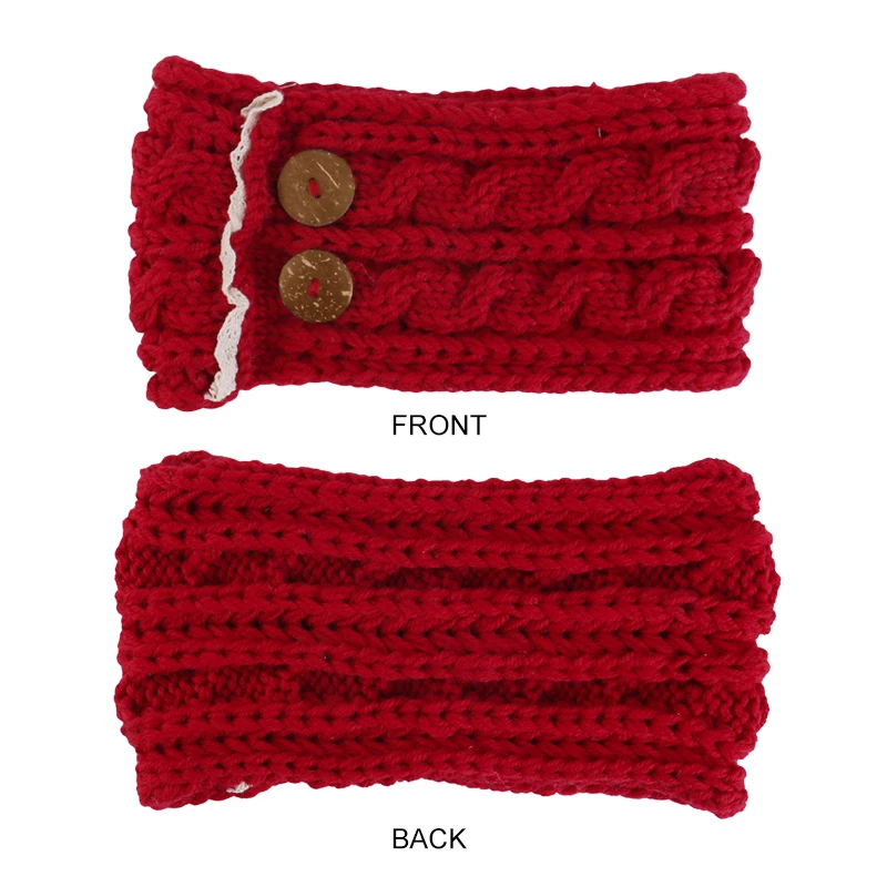 New Women Elegant Winter Knitted Headbands with Wooden Button Solid Color Coldproof Ear Warmer Headband Elastic Wide Hairband image 3