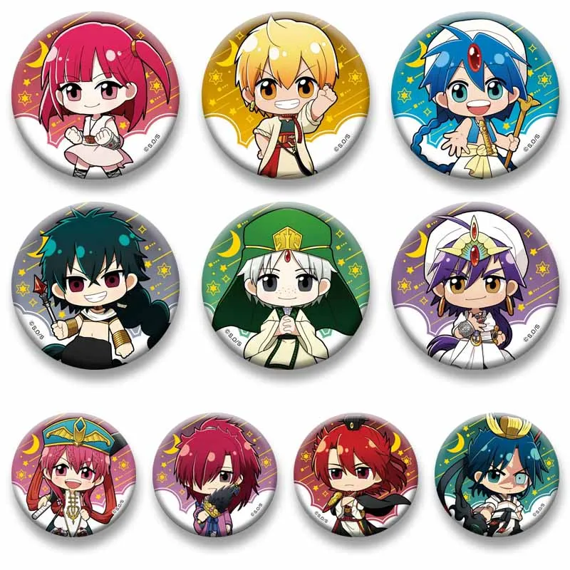 Funny Anime Magi The Labyrinth of Magic Lapel Pins Cartoon Round Brooch Badge on Backpack Jewelry Accessories Collectible Gifts