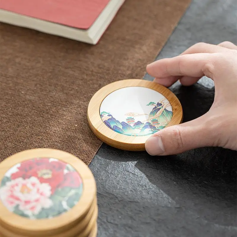 Absorbent Bamboo Ceramic Coaster Kung Fu Tea Set Tea Ceremony Home Use Tea Cup Mat Bamboo Tea Tray Kung Fu Tea Coaster