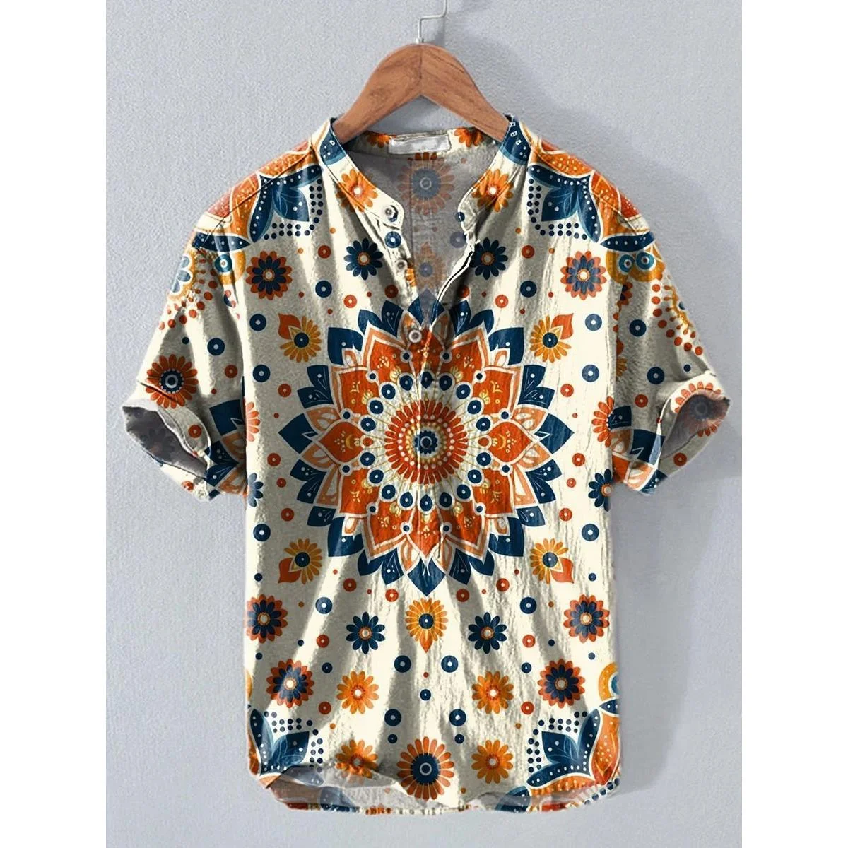 New floral pattern art print high quality shirt, linen shirt street fashion casual shirt, comfortable and breathable fabric quic