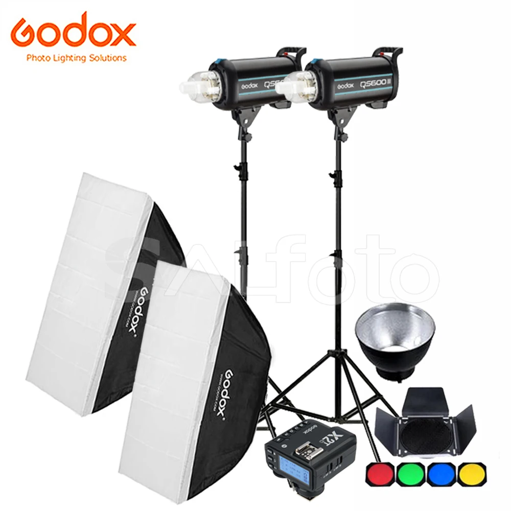 2x Godox QS400II  QS600II  QS800II  QS1200II 2.4G Wireless X2T Transmitter Studio Strobe Flash Light Set Softbox Lighting Kit