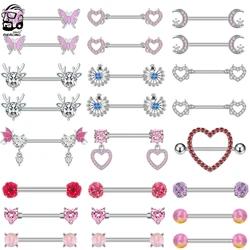 A Pair Cute Heart Dangled Nipple Piercings Barbell for Women Pink Color Moon Butterfly Shaped Sexy Nipple Rings Shield Bar Sets