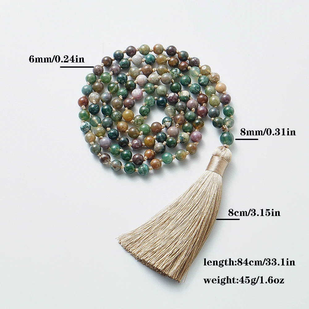 Indische Onyx-Knoten-Halskette, 108 Mala-Perlen-Meditation, Yoga-Gebetsschmuck, 6 mm – Detail 1