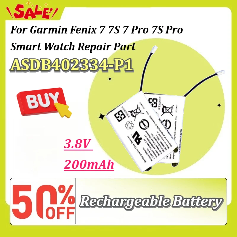 High Quality 3.8V 200mAh Li-ion Battery ASDB402334-P1 Replacement For Garmin Fenix 7 7S 7 Pro 7S Pro Smart Watch Repair Part