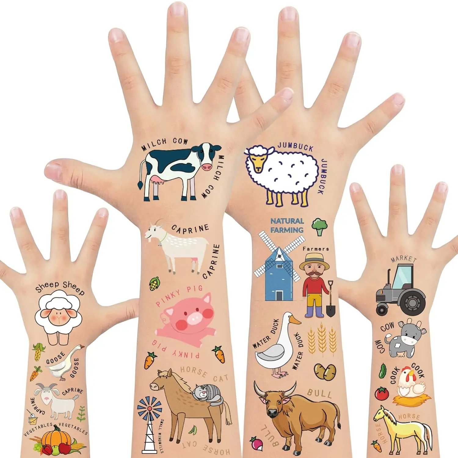 

Farm Tattoos Stickers Animal Temporary Tattoos Fake Tattoo 100+ Patterns Birthday Party Favors Supplies Gifts