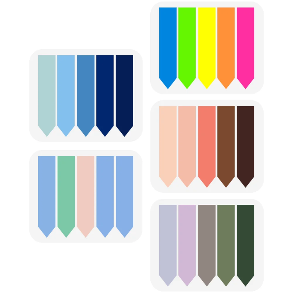

5 Packs Colorful Fluorescent Index Tabs Sticky Page Markers Writable PET Bright Removable Book Memo Reading Stickers