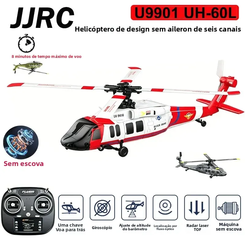 JJRC 6CH RC Helicóptero U9901 UH-60L 6 eixos Aileron-free Design Fighter Jet com motor sem escovas Altitude Hold fluxo óptico uma chave decolagem 3D rolo AirplaneToy para crianças e adultos presente