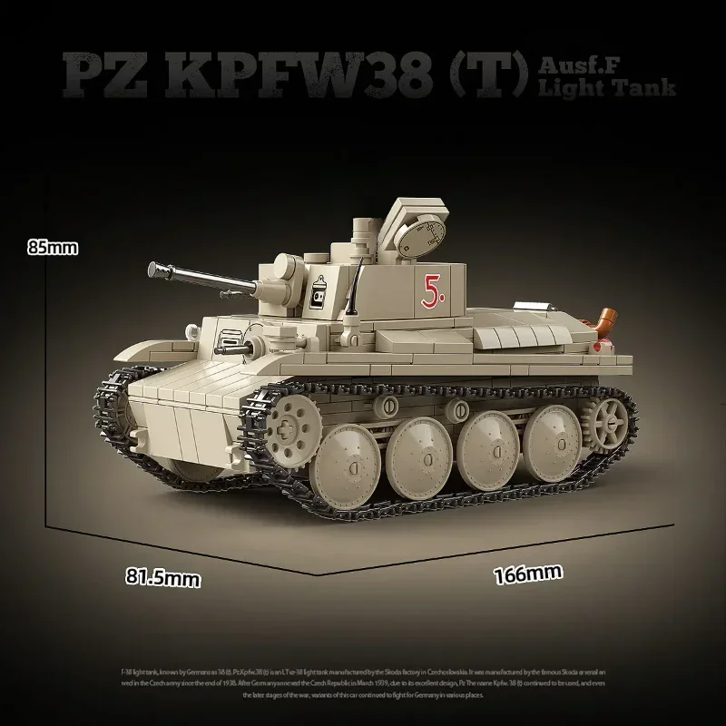 2024 جديد الحرب العالمية 2 WW2 النموذج العسكري PZ KPFW38(T) Ausf.F ضوء دبابة نموذج اللبنات الطوب لعب الأولاد الهدايا