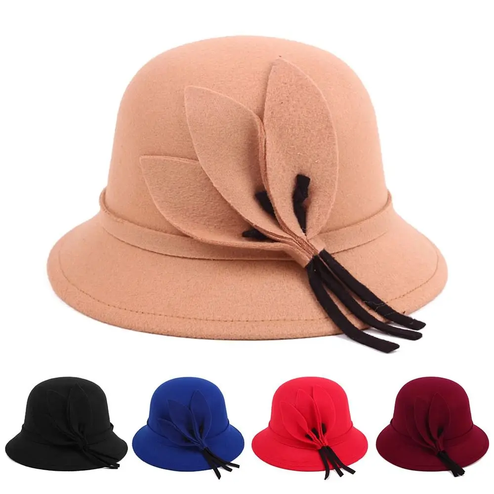 Brim Bowler Girl Fedora Hats Elegant Church Bowler Cloche Hats Autumn Winter Warm Hat Felt Bucket Cap Women Vintage Retro Hat