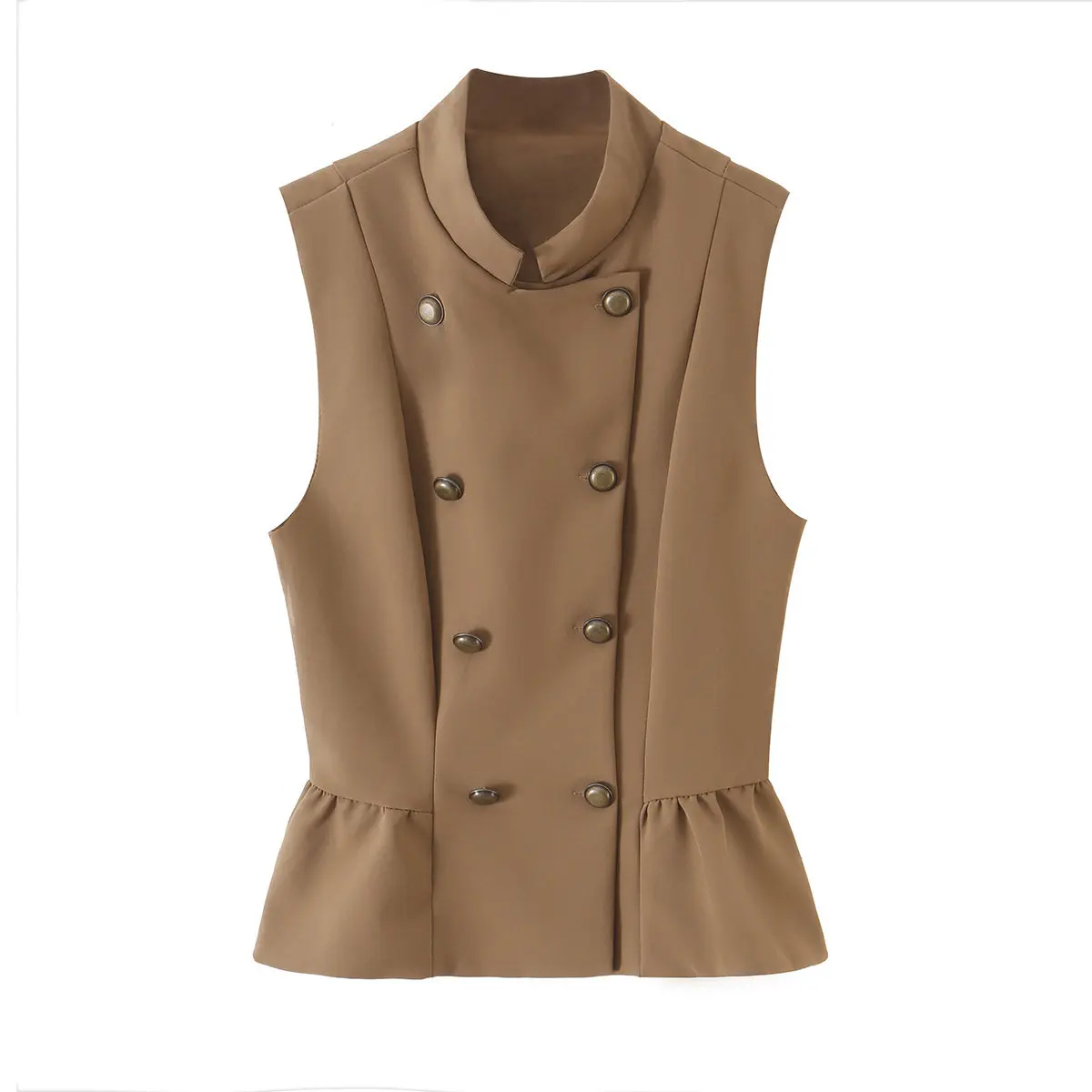 Zr Autumn New Style Women's Short Skirt with Button Detail Nine Points Vent Backless Vest Top Polyester Fabric Regular Length