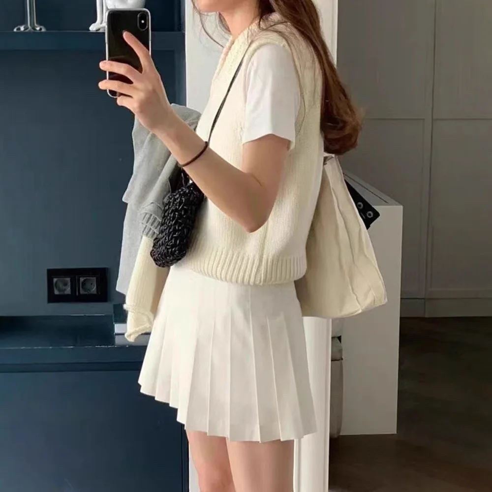Ounce Summer H26 Dongdaemun Simple  Color Slimming Short Half Skirt Korean Style High Waist Cotton Knitted Gored Skirt