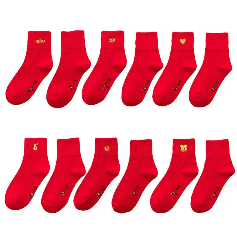 Embroidery Casual Warm Sock Red Cotton Socks Business Cotton Socks