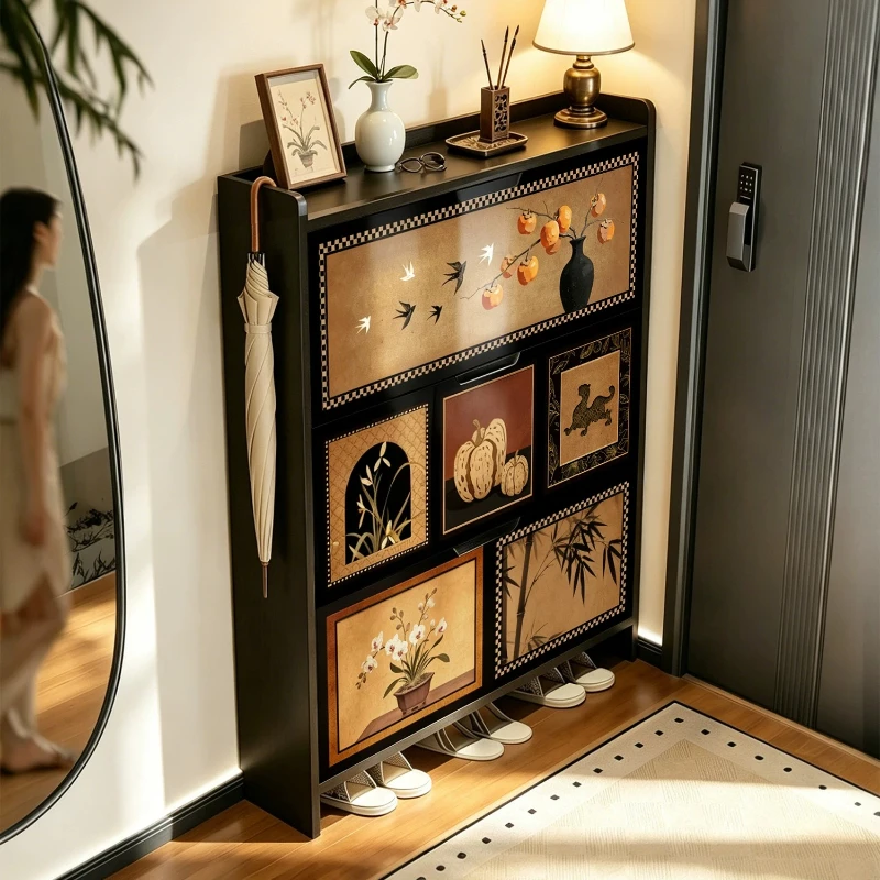 Modern thin and narrow shoe cabinet integrated with small narrow organizer shoe rack against the wall shoes organizers cabinets